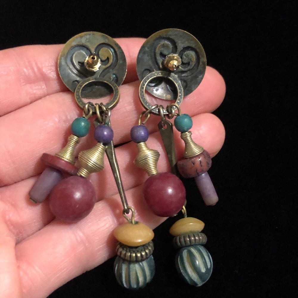 Vintage Colorful Beaded Earrings - Picture 9 of 11